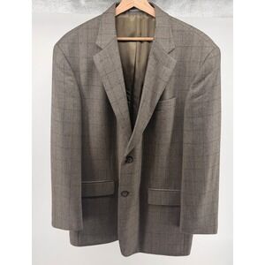 Oscar de la Renta Men's 464 Blazer Jacket Wool Cashmere Blend Brown Micro Check